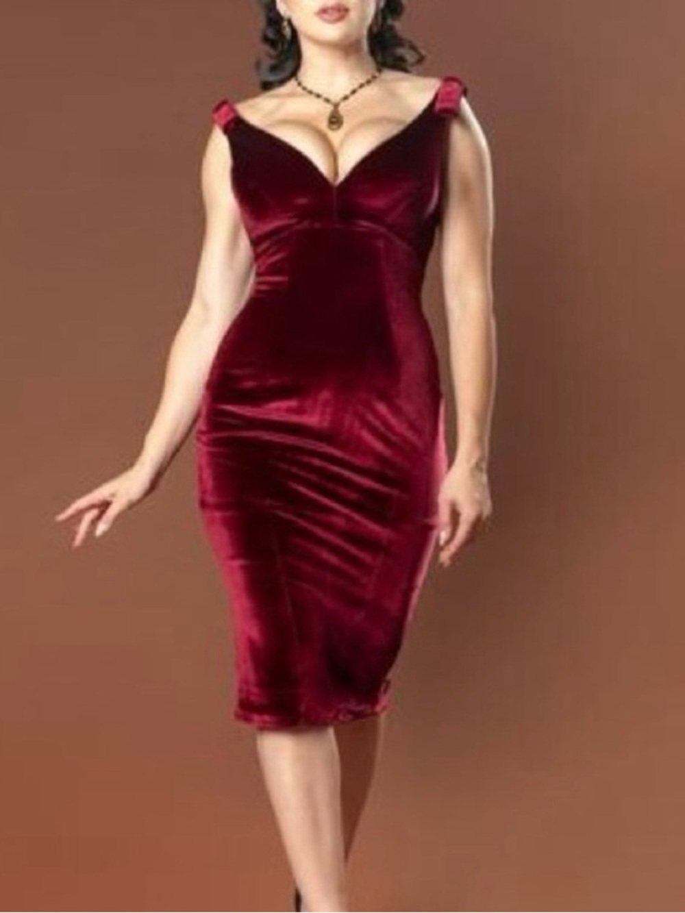 Pinup Girl Laura Byrnes Velvet Red Gilda Dress - Picture 2 of 13
